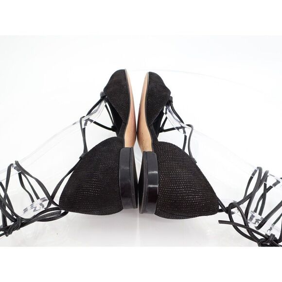 Stuart Weitzman Gilligan Ballet Flats Lace Up Pointed Toe Black Size 6 M Leather - Picture 8 of 12